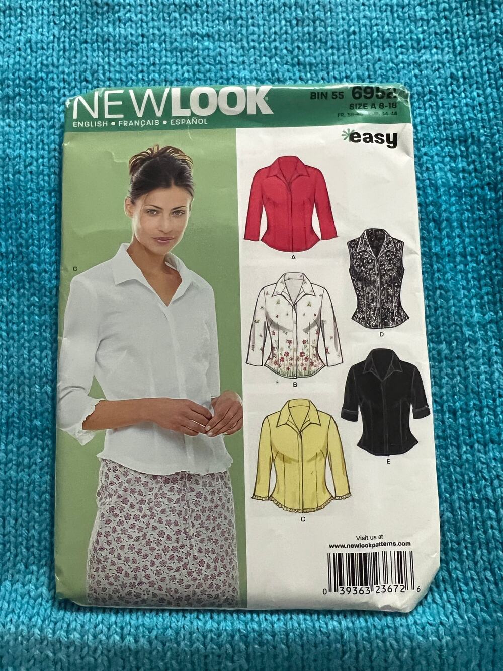 Simplicity 6952 Sewing pattern button down blouse 3/4 length sleeve size 8-18